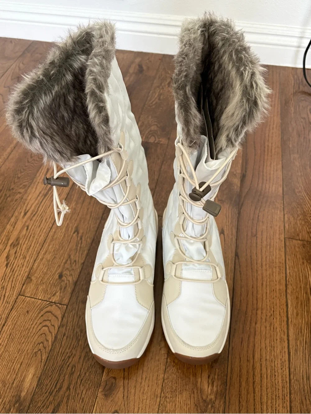 Albetrious Women's Winter Snow Boots - Cream Faux-Fur Trim Size 7